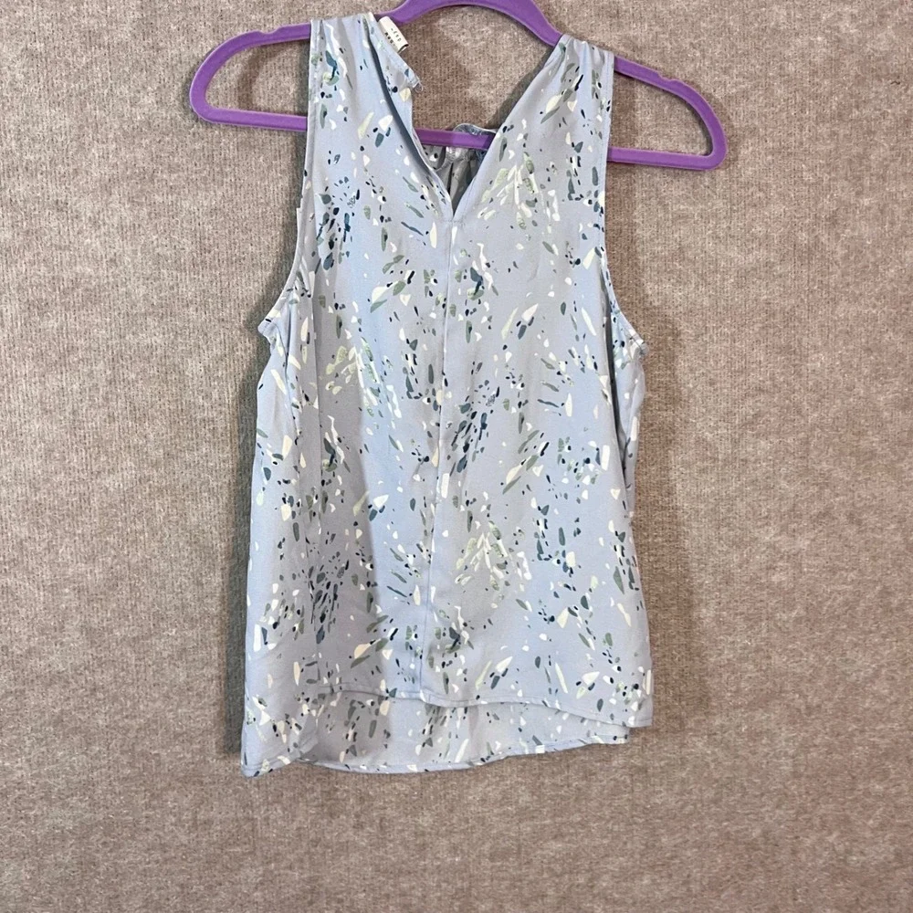 A New Day Tank Top Womens XS Blue Abstract Print Sleeveless Pleated Neck Casual